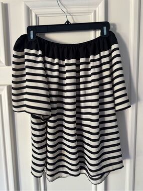 LOFT Black and White Striped Off-Shoulder Top